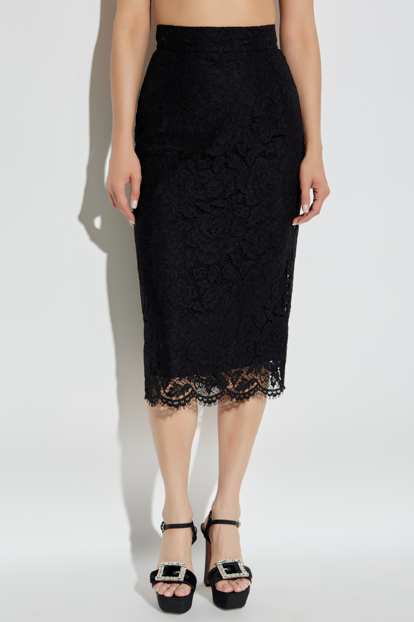 スカート Dolce & Gabbana SS24 Lace skirt (F4B7ITHLM7L B4469) Lace pencil skirt with slit in Black for Women